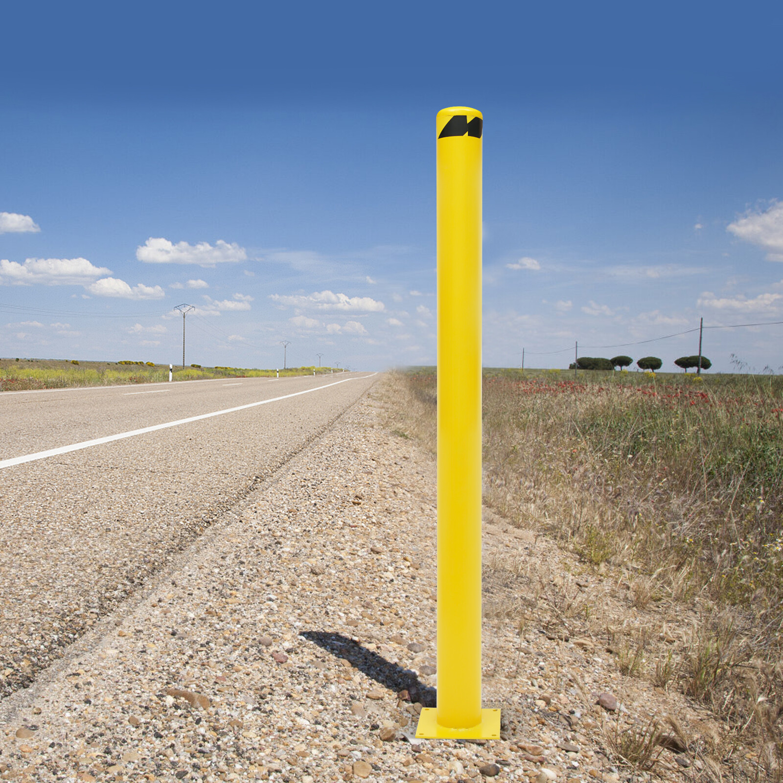 60 H 4.5 D Safety Bollard Post Yellow Powder Coat Pipe Steel Barrier W/4 Bolt