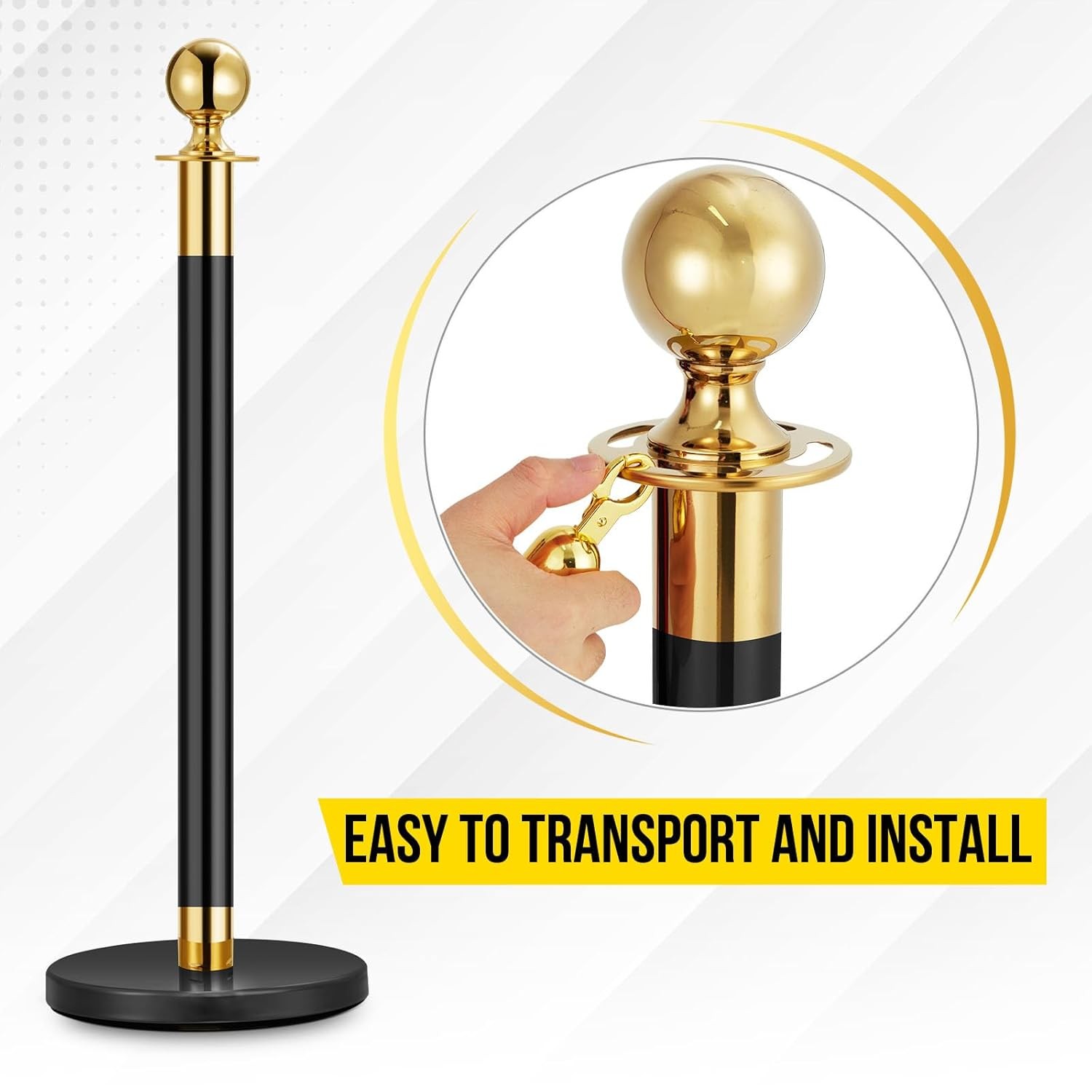 Stanchion Posts Queue Pole Gold w/Velvets Rope Crowd Control Barrier For Parties
