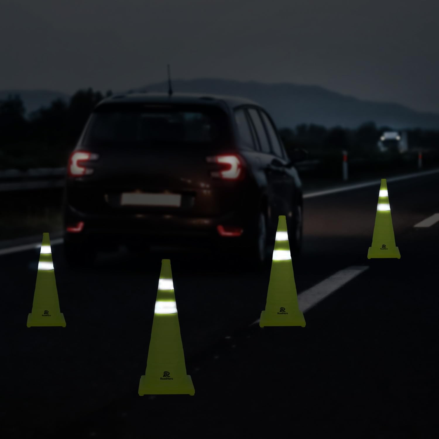 28 Inch 4 Pack Collapsible Traffic Safety Cones, Lime Green Pop-up Cones with…