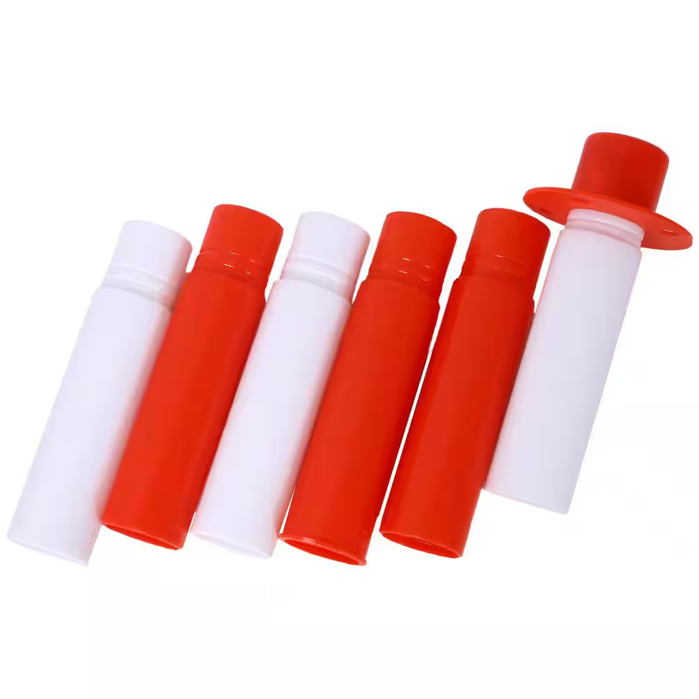 6-Pack White/Red Plastic Safety Barrier Post W/Fillable Base,5Ft Plastic Chain f