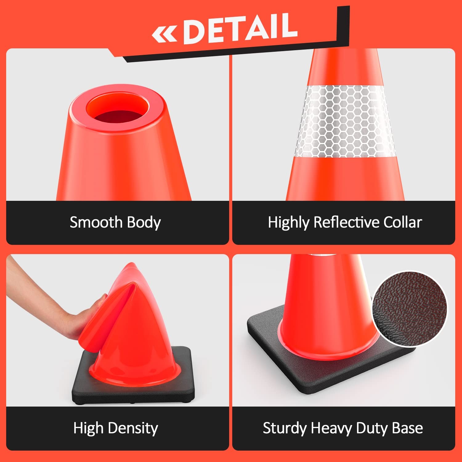 4 Pack Traffic Safety Cones 18 Inch with Black Weighted Base, Plastic PVC Con…