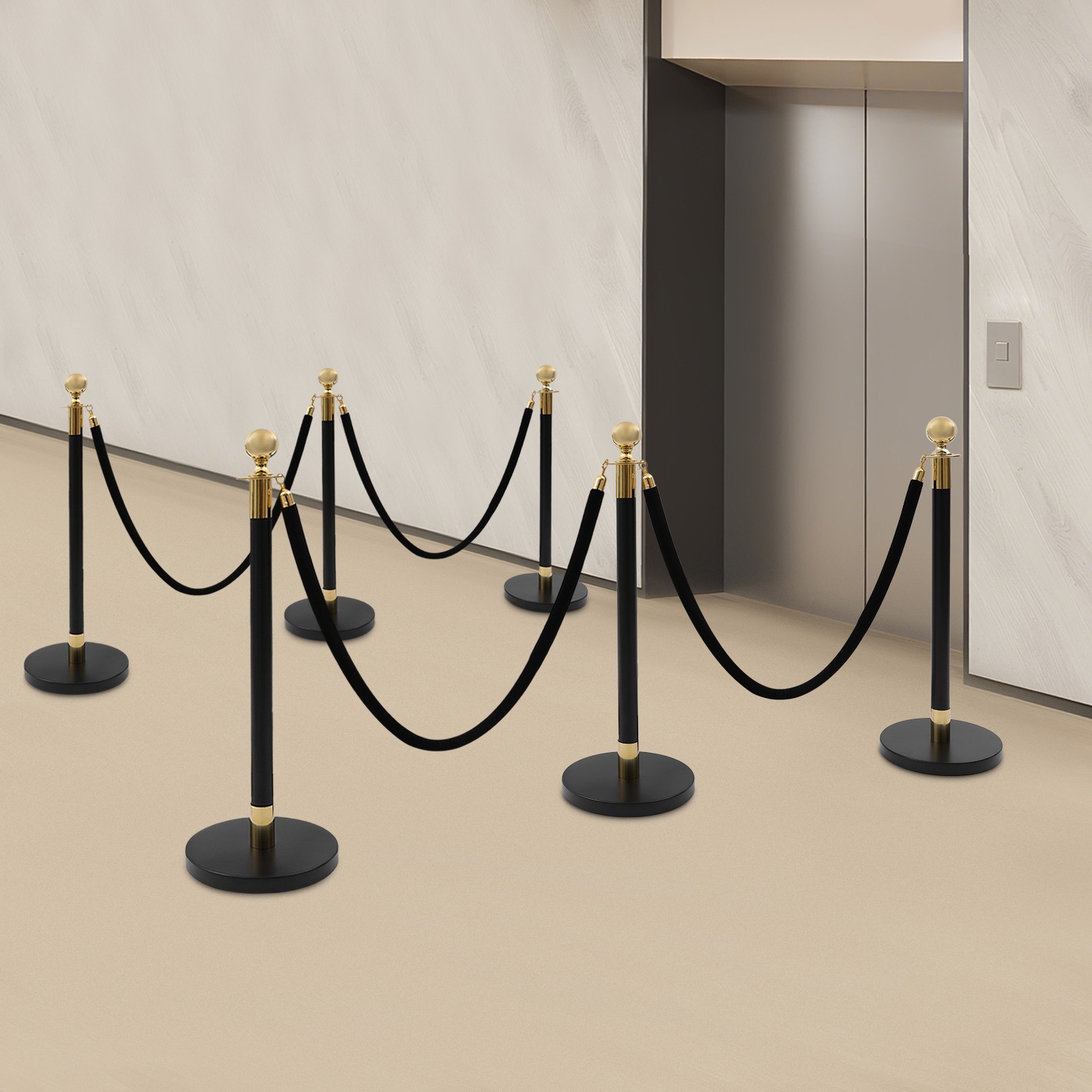 Heavy-Duty Stainless Steel Barrier Post Kit 6 Posts & 3 Ropes for Crowd Control