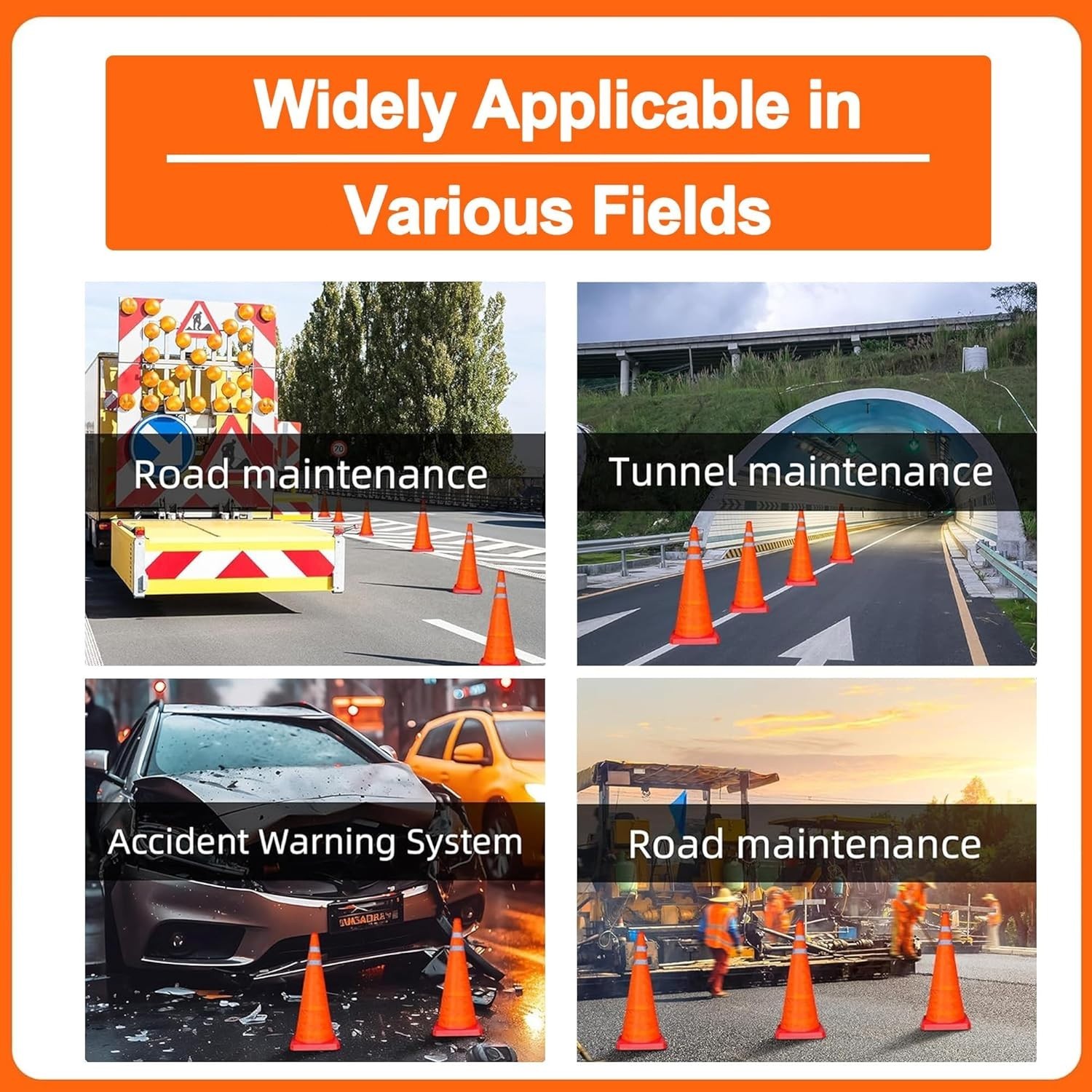 28 Inch 8 Pack Collapsible Traffic Safety Cones with Reflective Vest