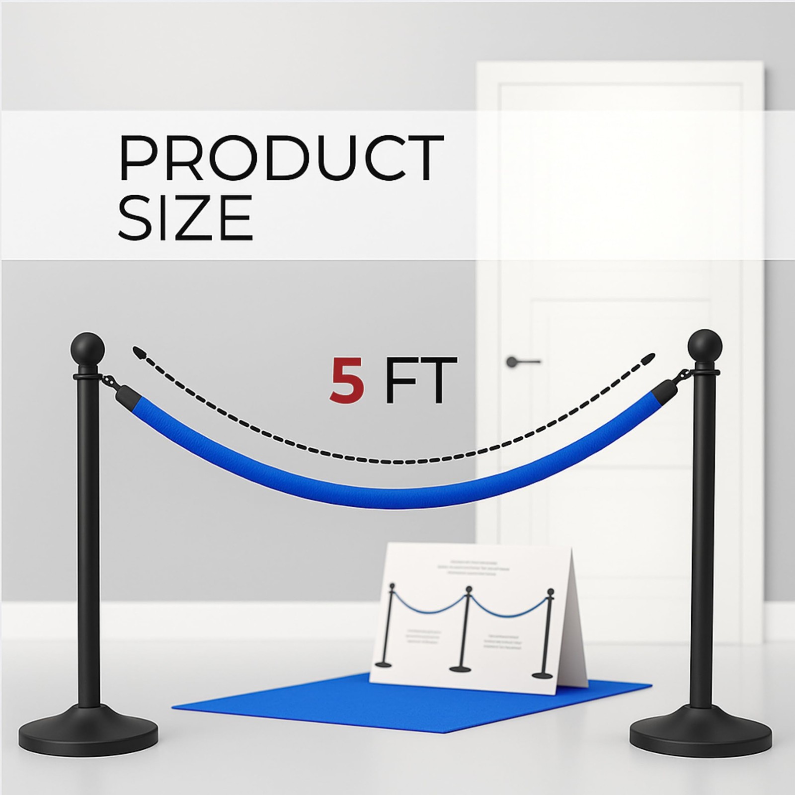 Blue Velvet Rope 5Ft Crowd Control Hanging Stanchion Barrier For Parties 4PC