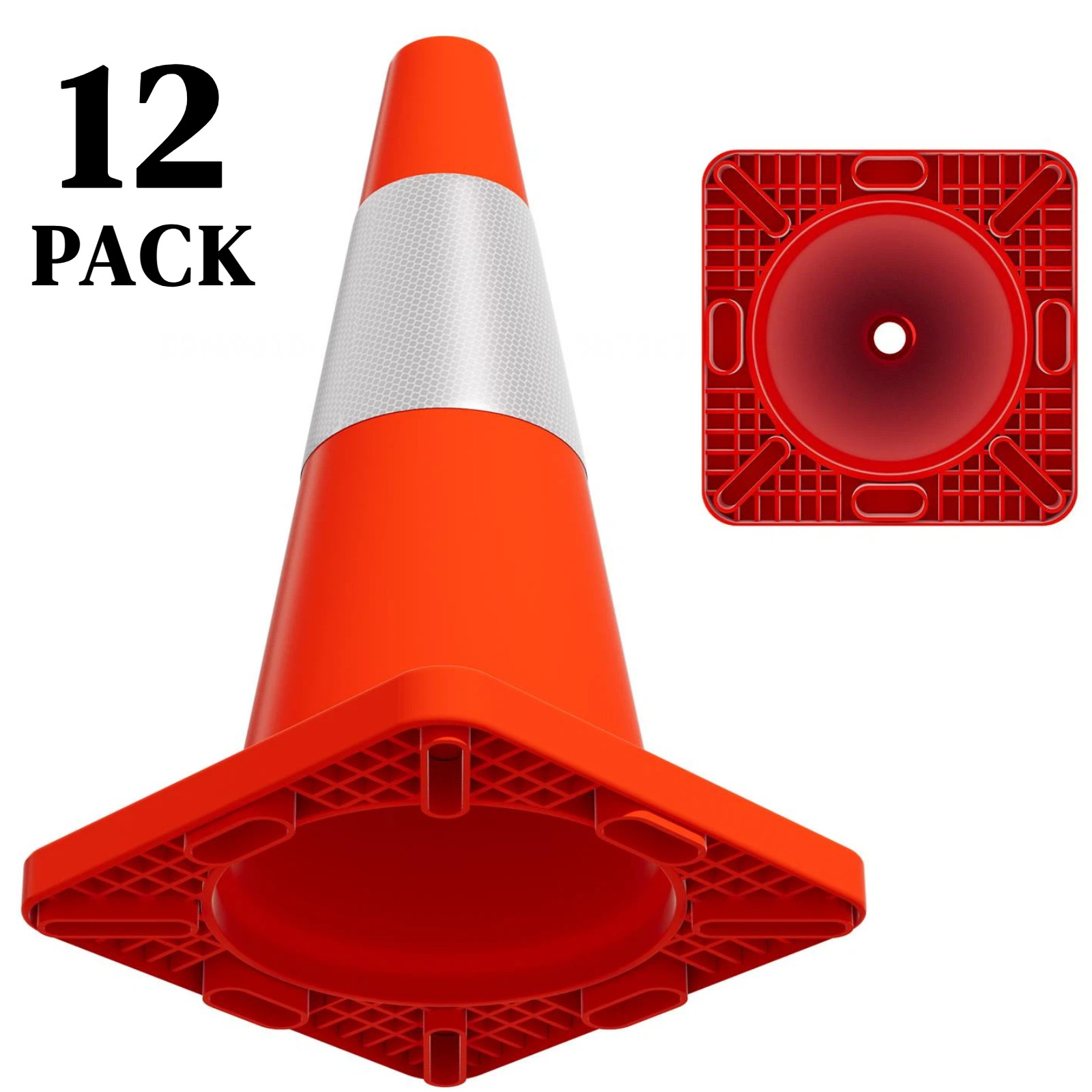 12PCS Safety Cones Traffic Cones 18″ Orange PVC Reflective Collars Road Cones