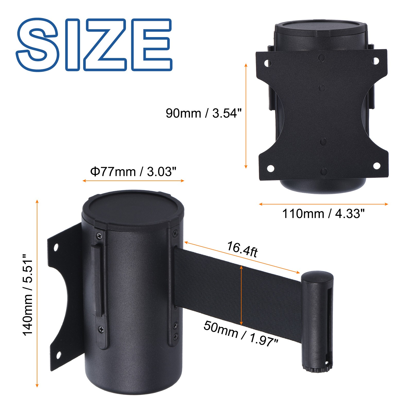 2Pcs Fixed Wall Mount Retractable Belt Barrier 16.4 Feet Black Color Belt