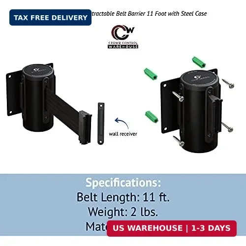 Crowd Control Warehouse – CCW Series WMB-120 Fixed Wall Mount Retractable Belt B