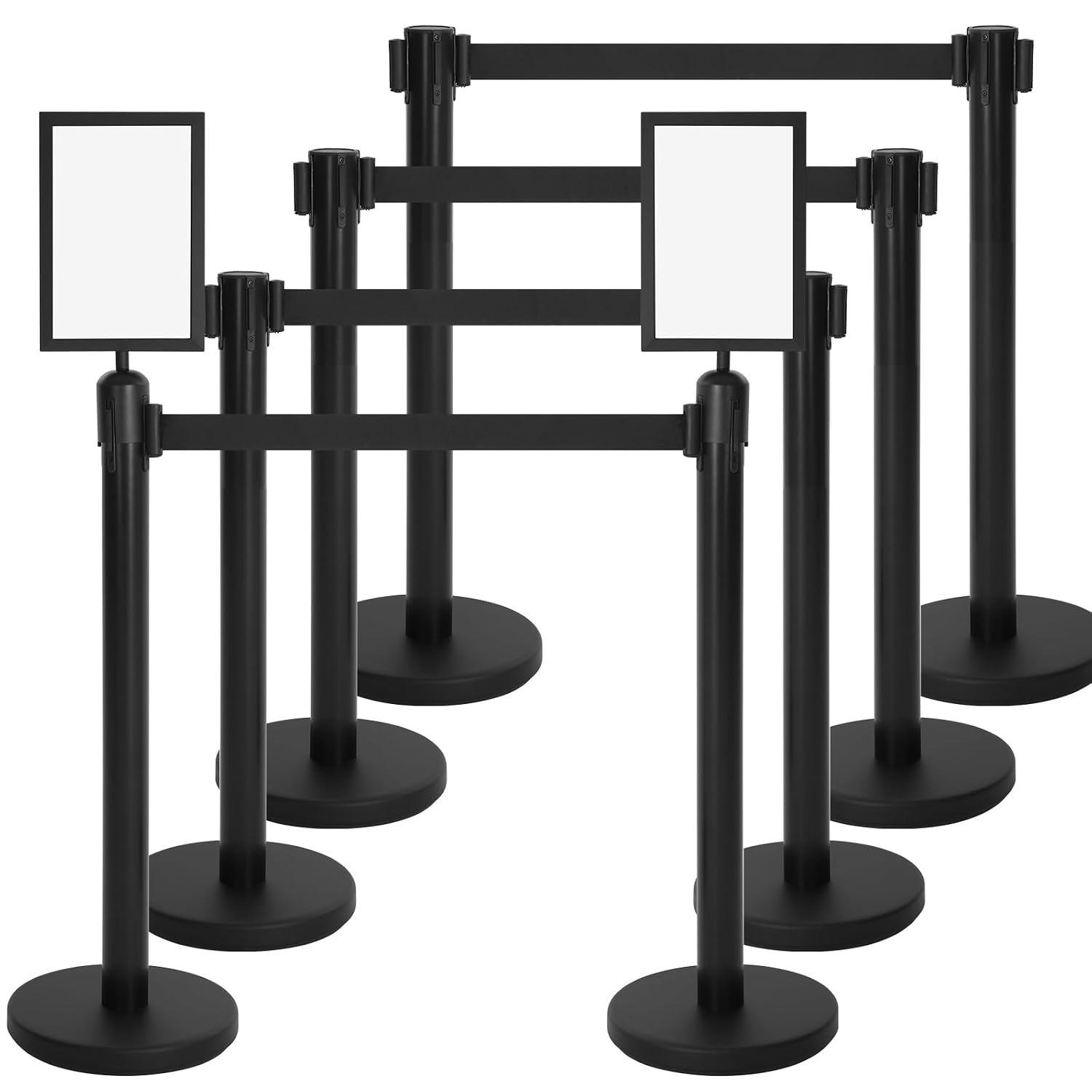 8 Pcs Stanchions with 8.2 Ft Retractable Belt Black Crowd Control Stanchions Set