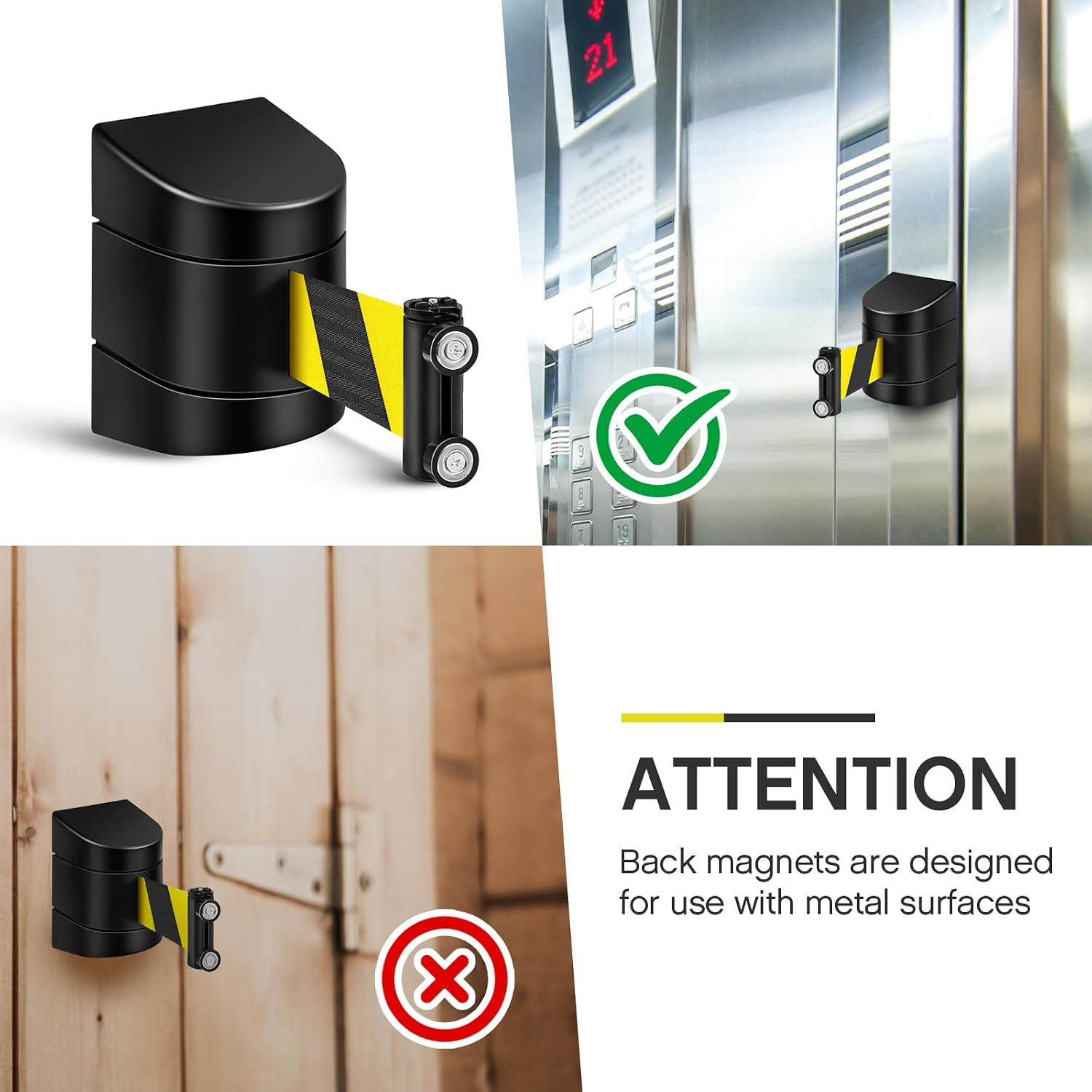 2 Pack 16.4 Ft Magnetic Wall Mount Retractable Belt Magnetic Crowd Control Safet