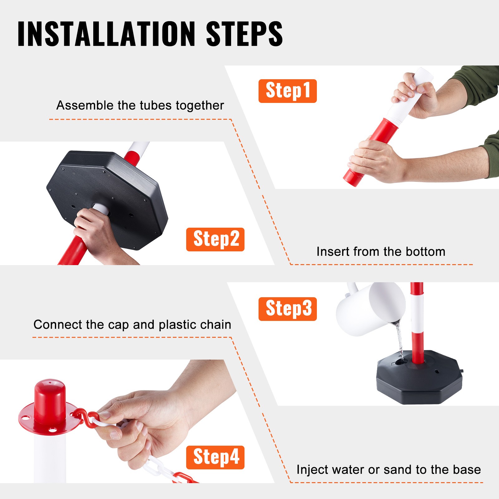 Uimoso 6PCs Traffic Delineator Post Cones with Fillable Base 6.6 FT Chain