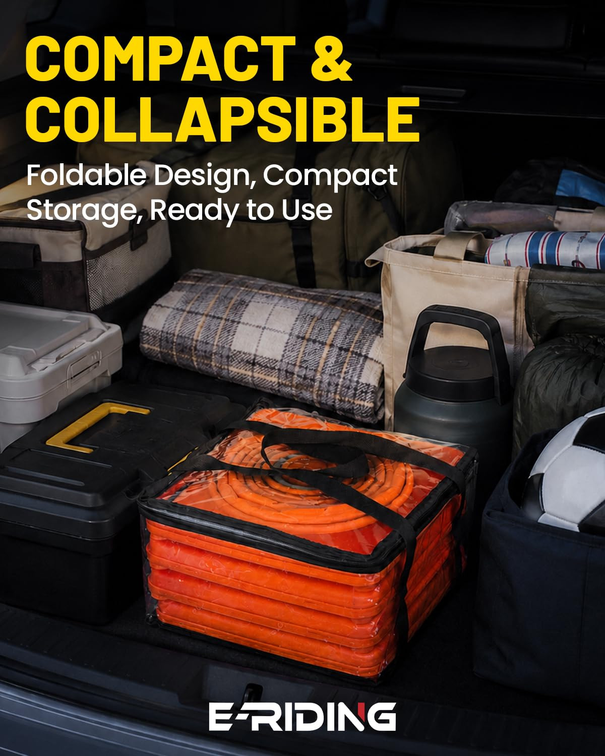 28 Inch 2 Pack Collapsible Traffic Cones, Pop-Up Orange Cones with 2 Reflective