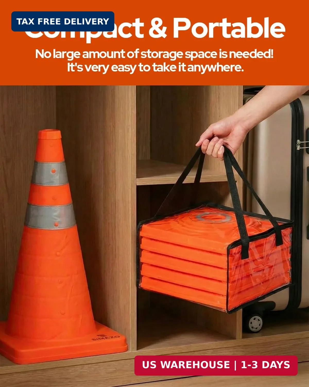2 Pack 28 Inch Collapsible Traffic Safety Cones, Orange Pop Up Cones with Reflec
