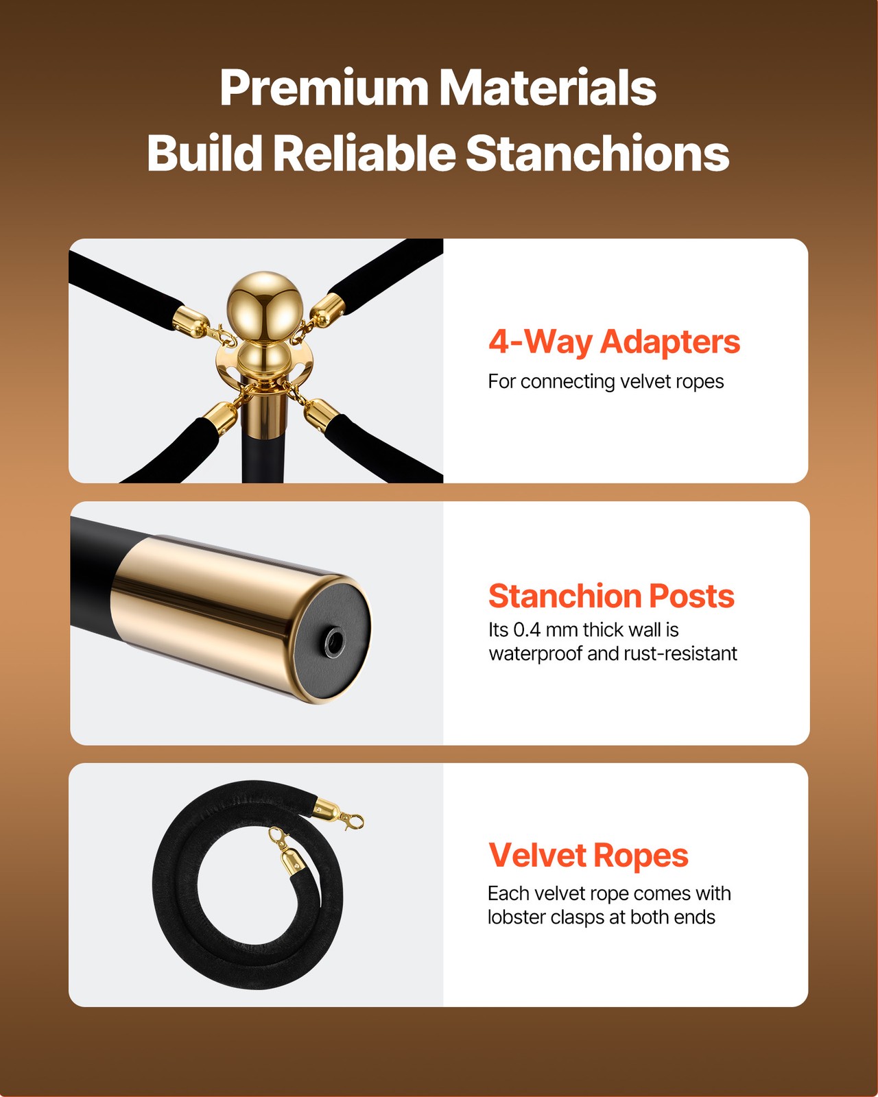 VEVOR 4 Pcs Stanchion Post with 2 Black Velvet Ropes and Hollow Base Black