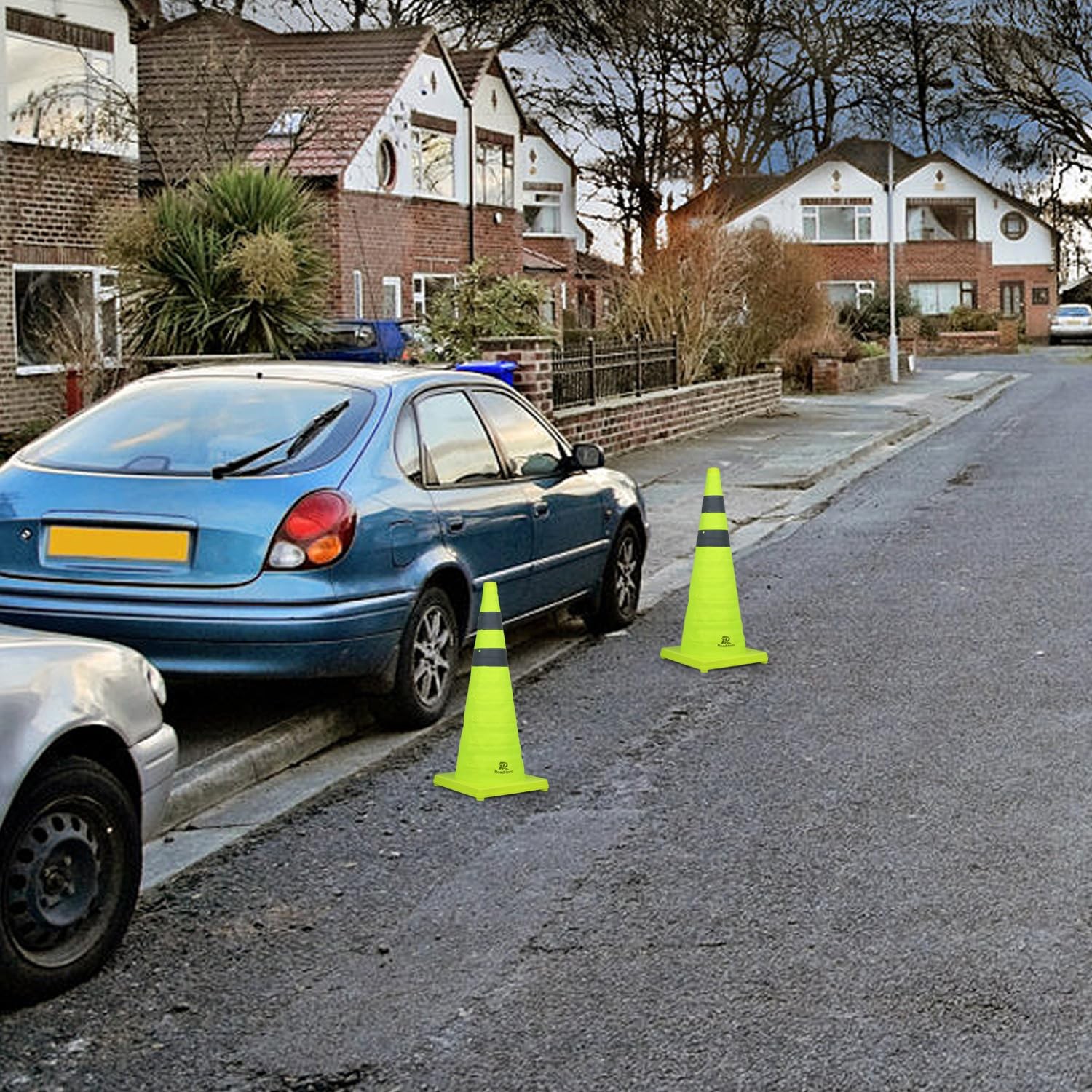 28 Inch 4 Pack Collapsible Traffic Safety Cones, Lime Green Pop-up Cones with…