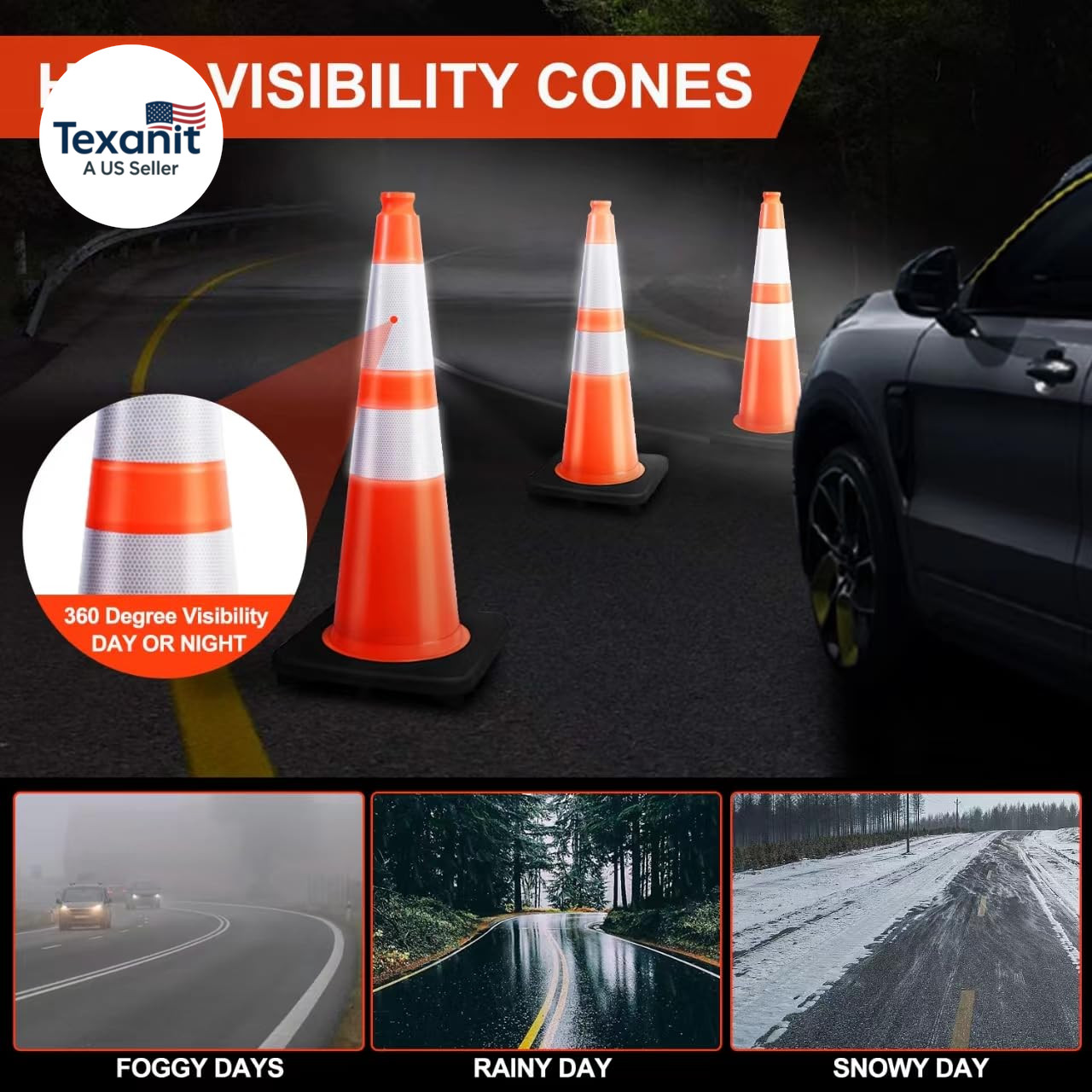 (8 Pack) 28” Inch Traffic Safety Cones Orange Road Parking Cones Heavy Duty Con