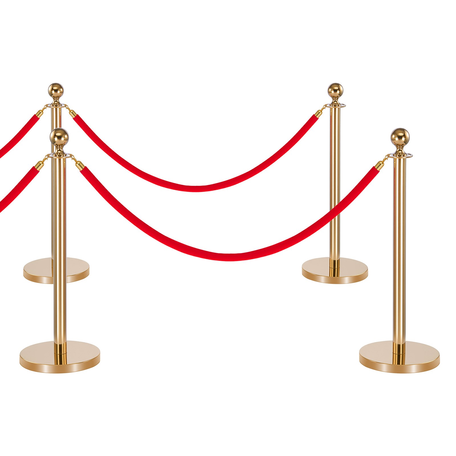 Uimoso 8-Piece Gold Stanchion Set with Red Carpet & 6 Velvet Ropes, Hollow Base