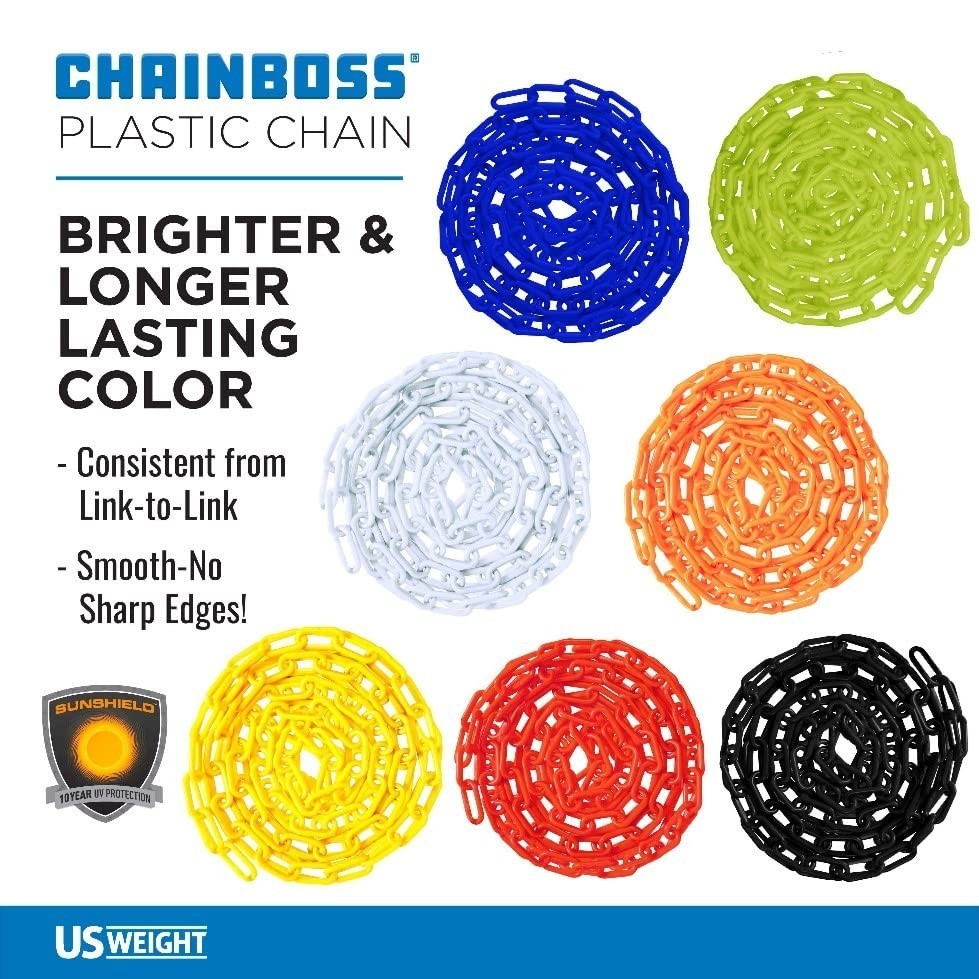 2″ x 10′ White Plastic Safety Chain ft. SunShield UV Resistant Technology