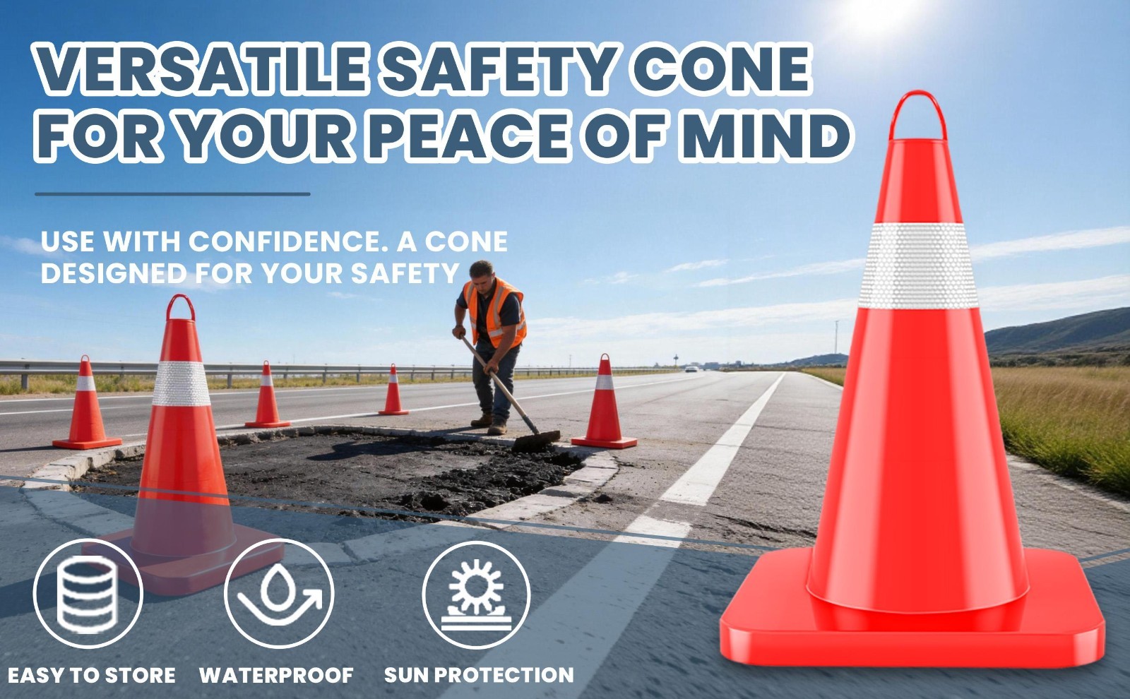 18in 12Pcs Traffic Cone Plastic PVC Road Cones w/Reflective Collar and Handle