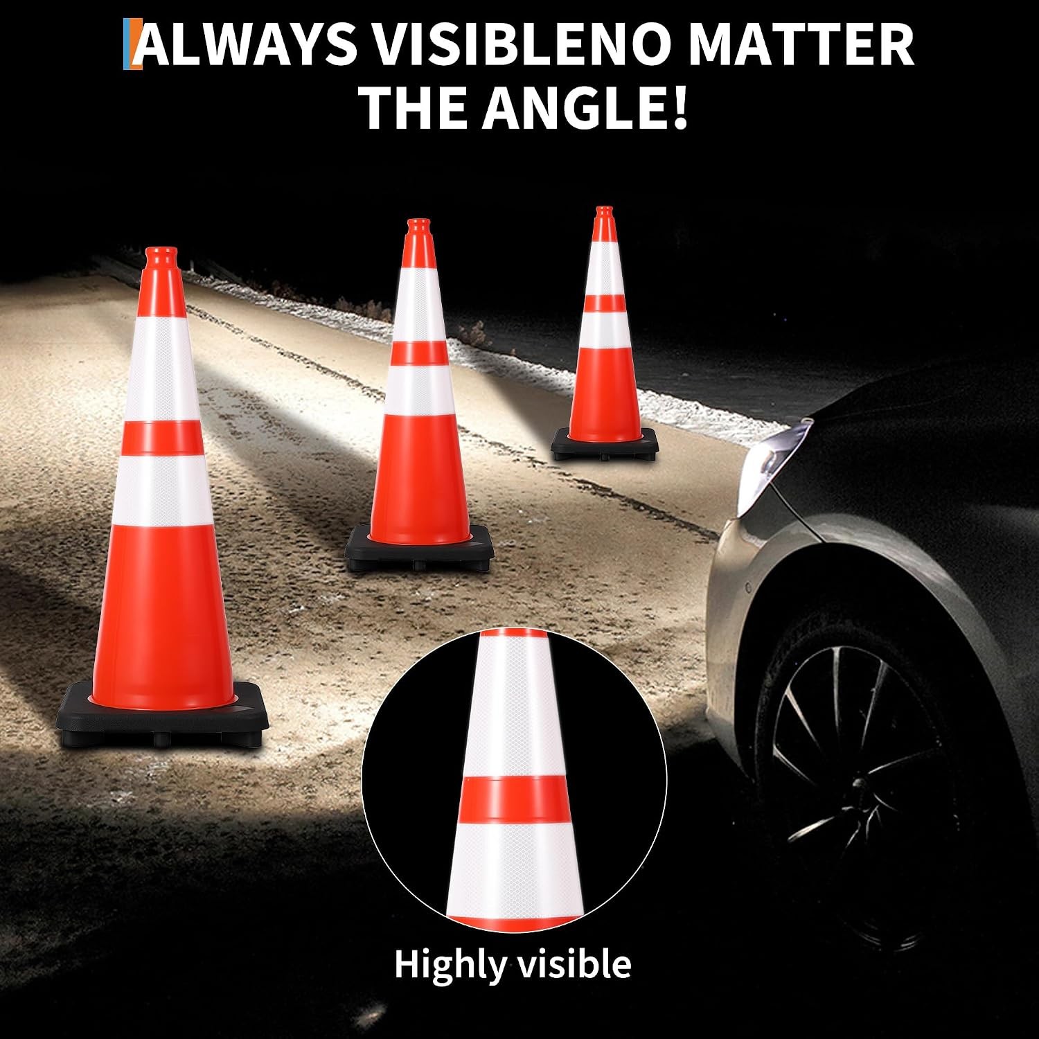 8 Pack 28in Traffic Cones with Reflective Collars & Weighted Base Heavy Duty PVC