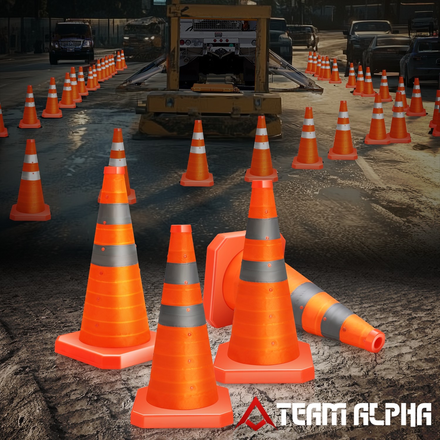 18in Orange Reflective Collars Collapsible Traffic Safety Cones for Roads 4Pack