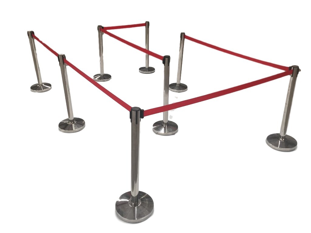 (8) Pack of Retractable Crowd Control Barrier Posts / Stanchions 6’6″ Strap