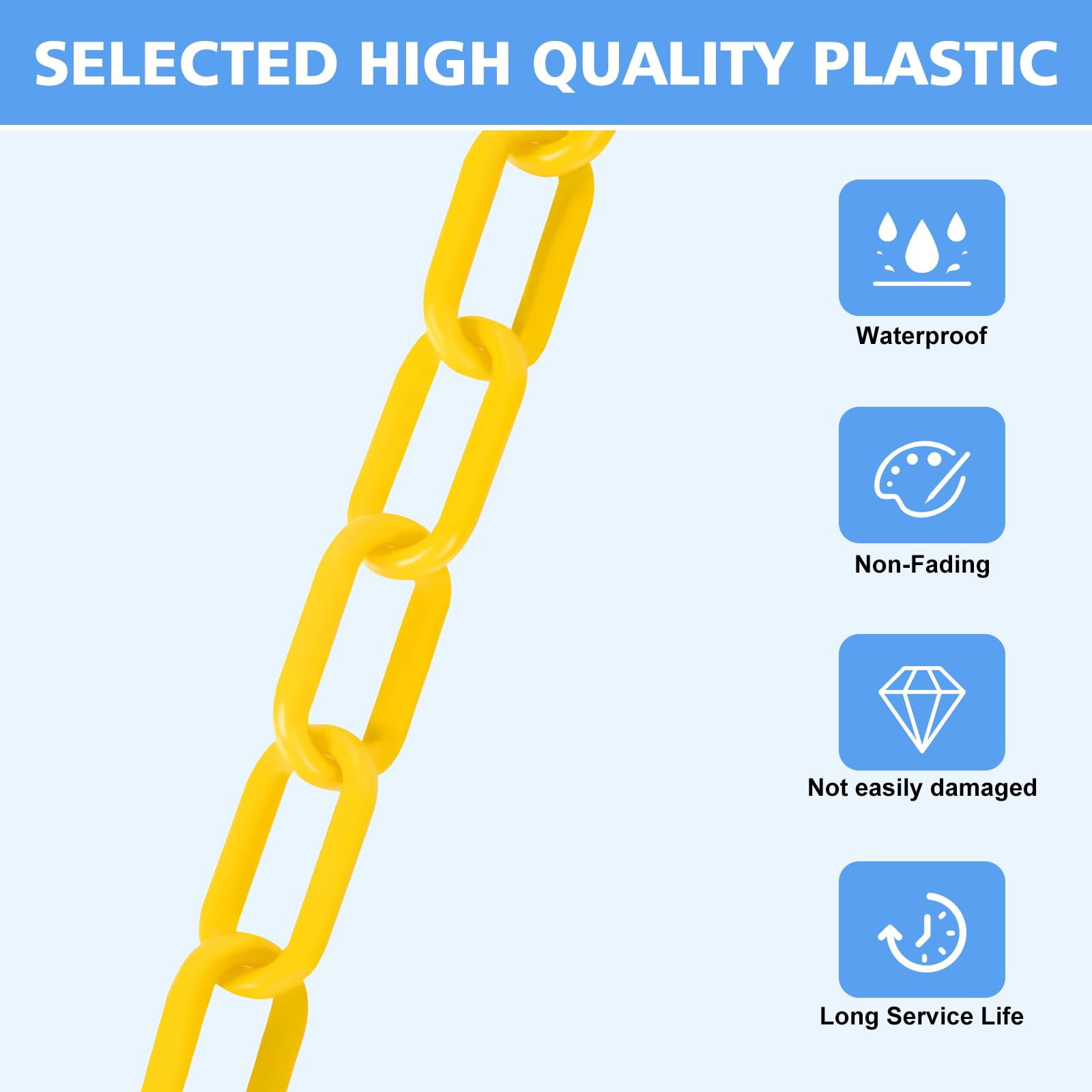 50 Feet Plastic Chain Links Plastic Barrier Chain Yellow Plastic Chains Weather