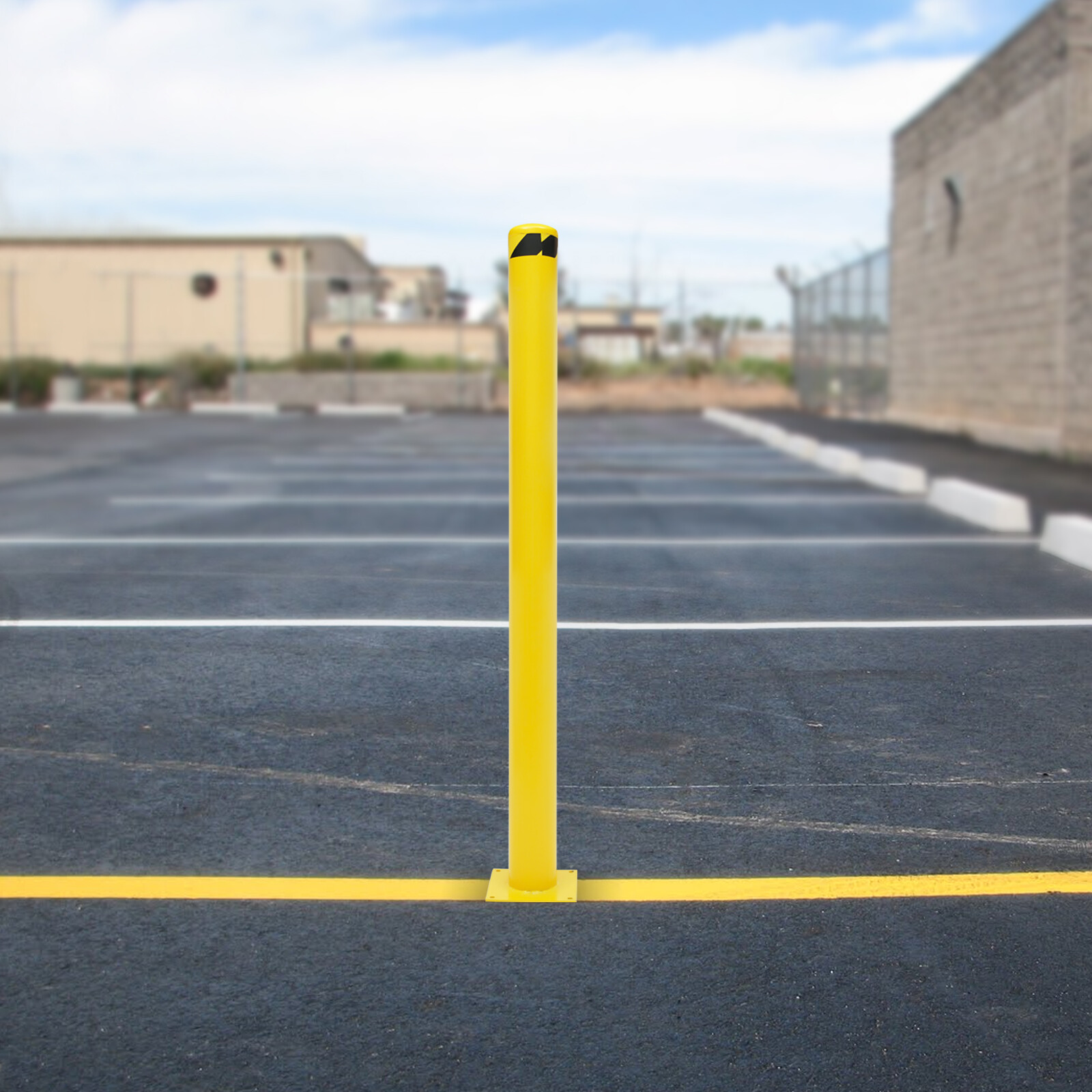 60 H 4.5 D Safety Bollard Post Yellow Powder Coat Pipe Steel Barrier W/4 Bolt