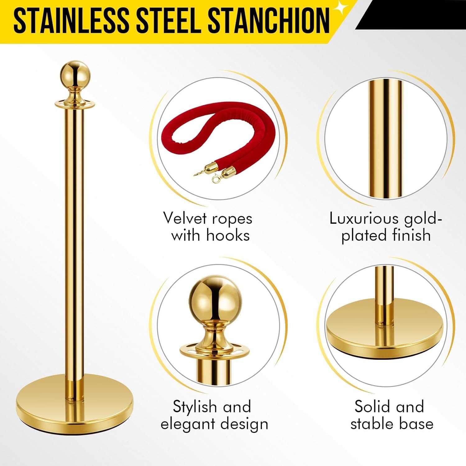 GARVEE 37″ Gold Stanchion Posts with 5ft Red Rope, VIP Line & Event Barrier Set