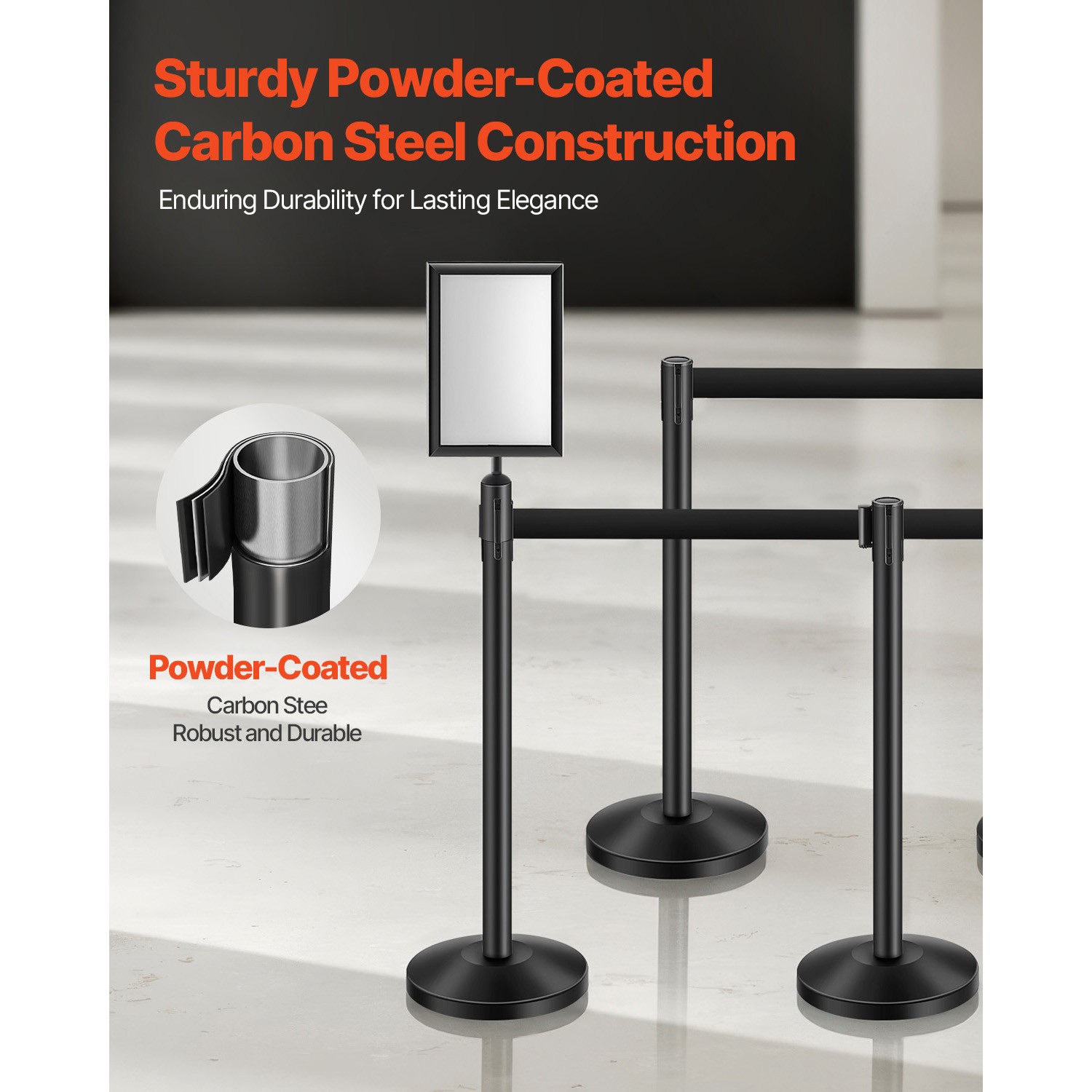 Uimoso 8 Pcs Stanchion Post with 4 Retractable Belts &2 Sign Holders Hollow Base