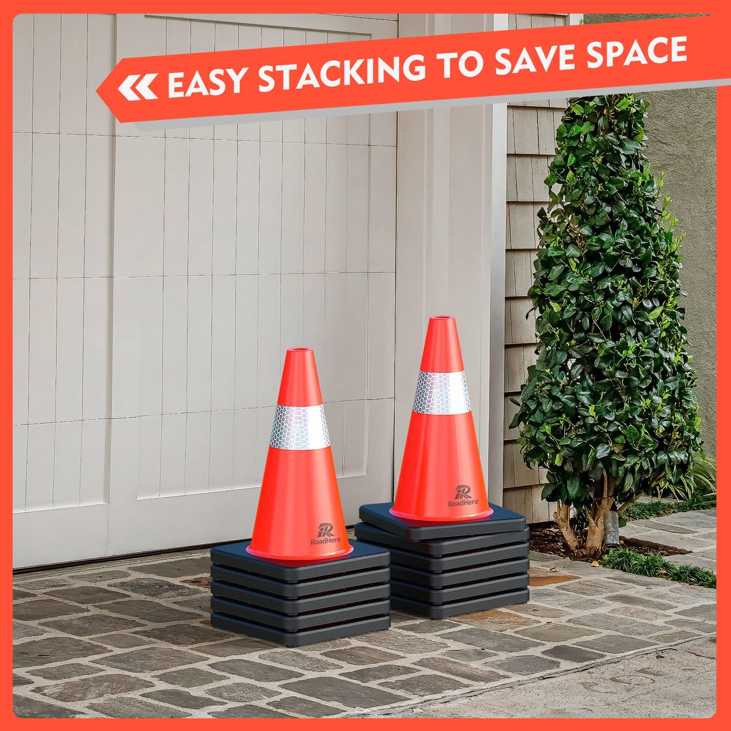 4 Pack Traffic Safety Cones 18 Inch with Black Weighted Base, Plastic PVC Con…
