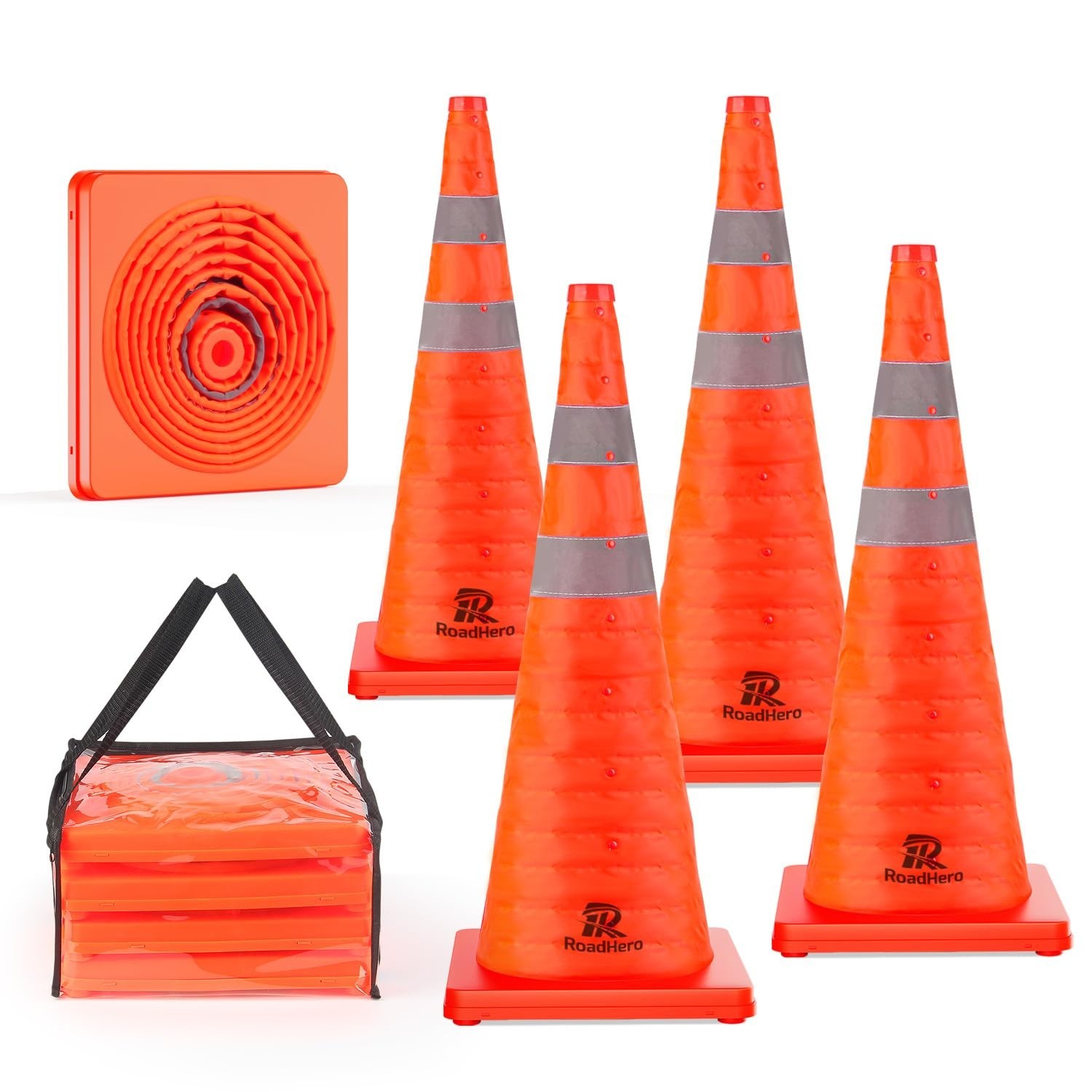 28 Inch 4 Pack Collapsible Traffic Cones, Multi Purpose Pop-up Cones with Ref…