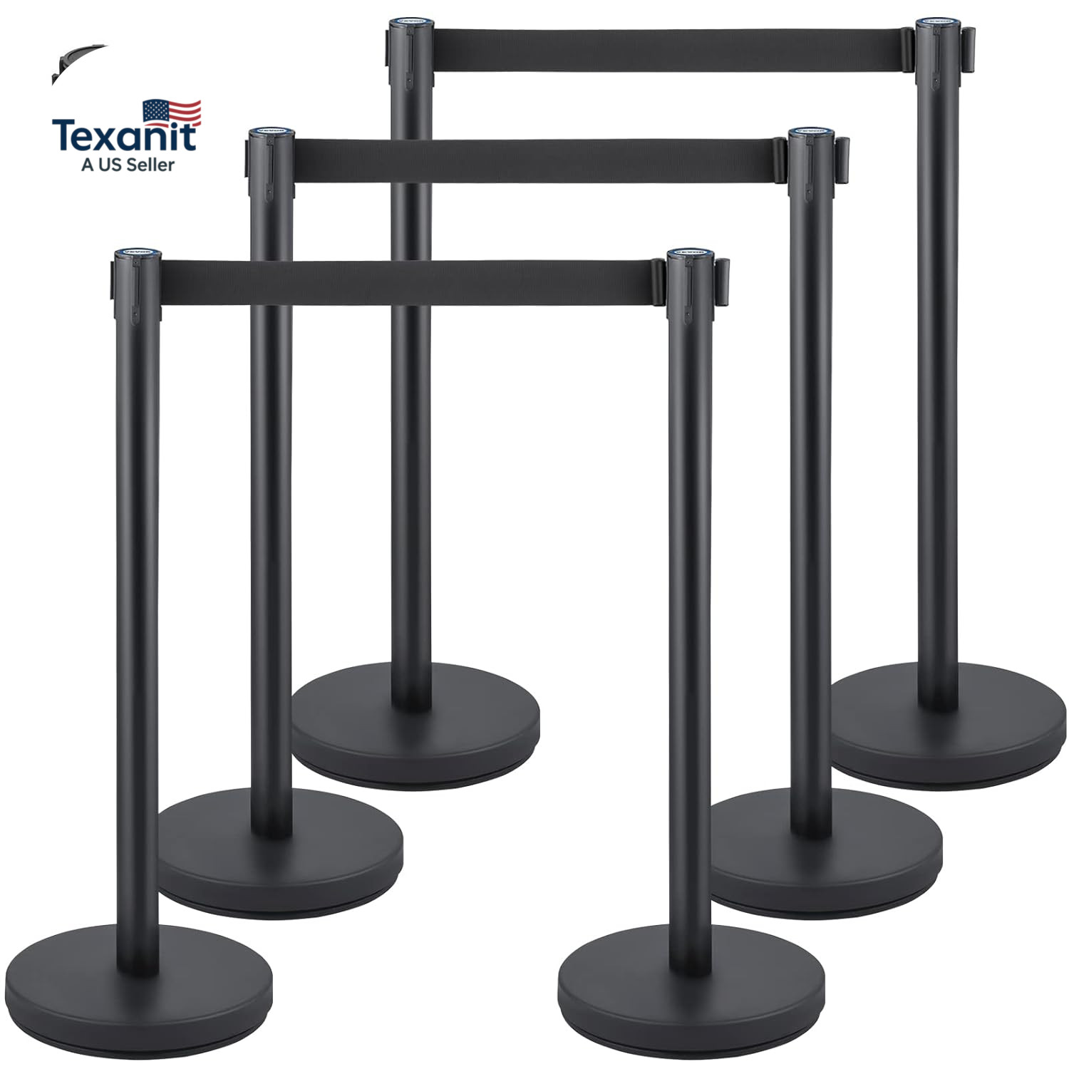 Crowd Control Stanchion Set, Stanchion Set with 6.6 Ft/2 M Black Retractable Bel