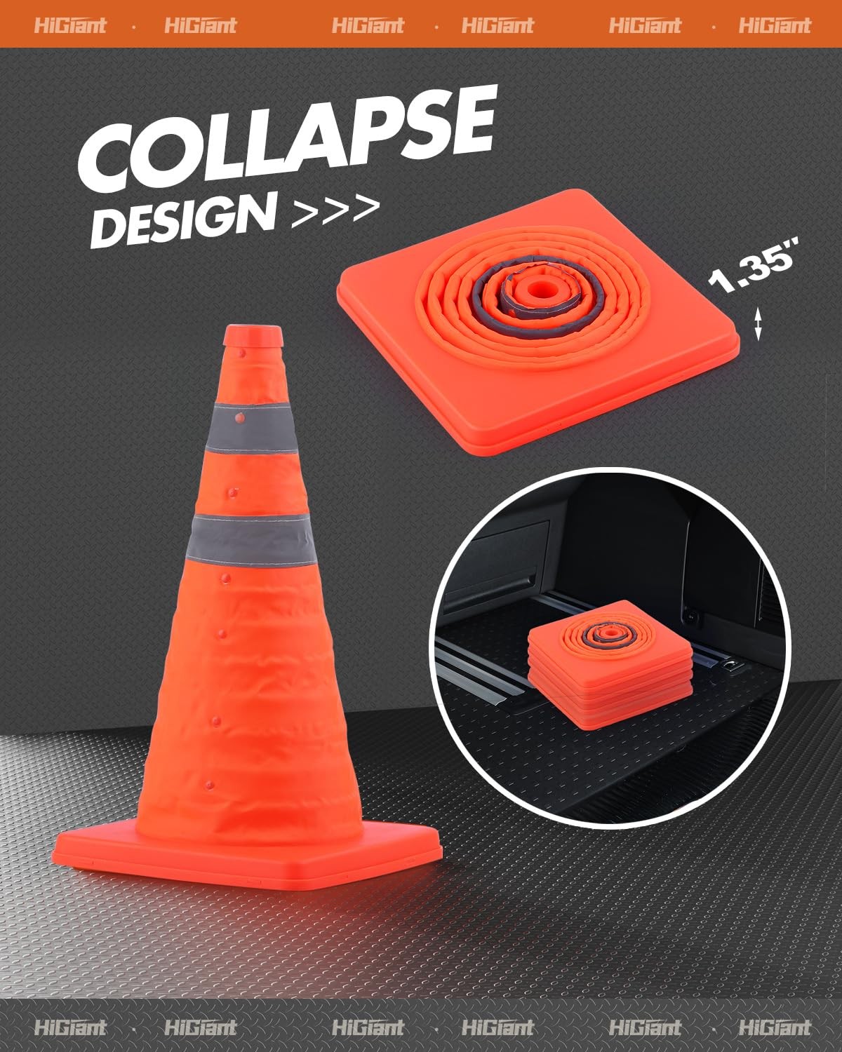 [4 Pack] Collapsible Traffic Safety Cones 18” inch, Orange Pop-up Cones with…
