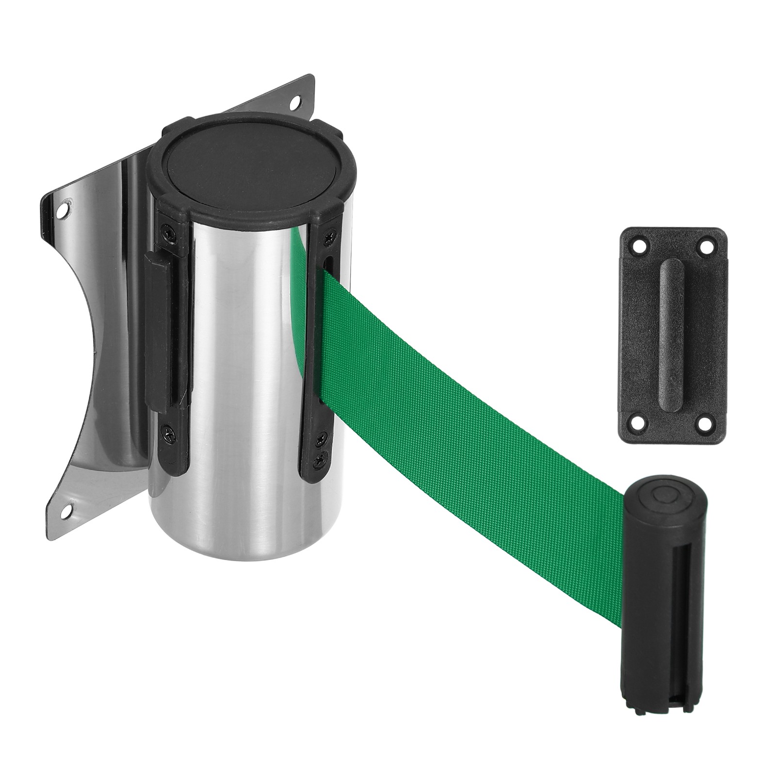 Fixed Wall Mount Retractable Belt Barrier (10 Feet, Green) (1 Pcs)