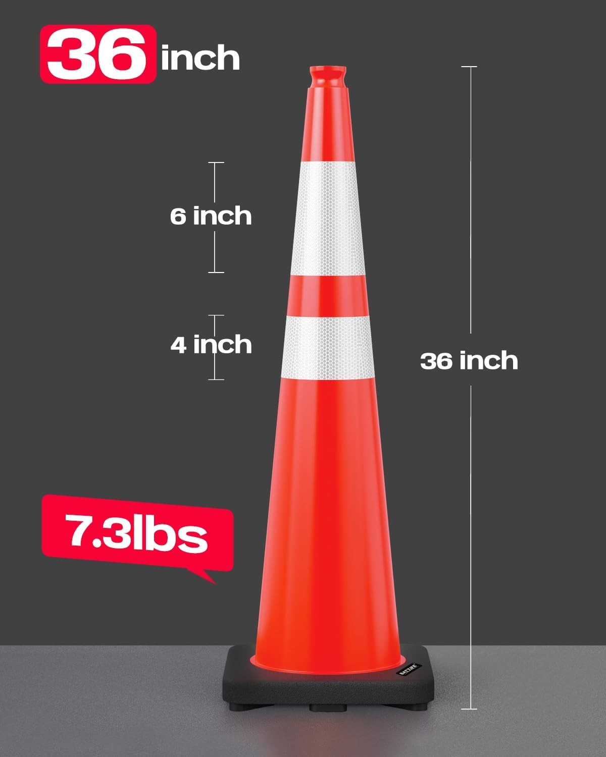 5 Pack 36″ Traffic Cones – Orange PVC Safety Cones with Reflective Collars & Wei