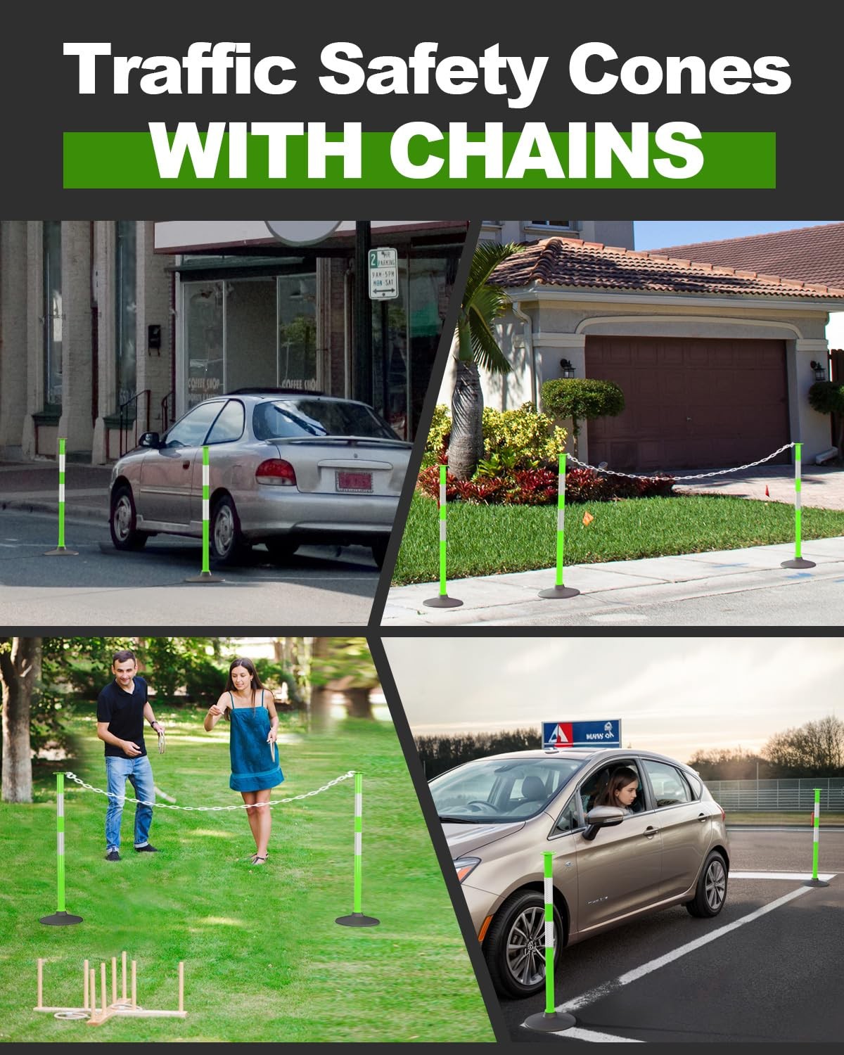 3 Pack Traffic Delineator Post with Weighted Rubber Base, Portable Lime Green…