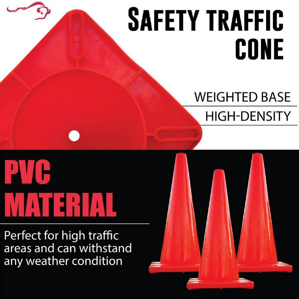 28 In., Orange PVC Traffic Safety Cone, 6-Pack High Visibility