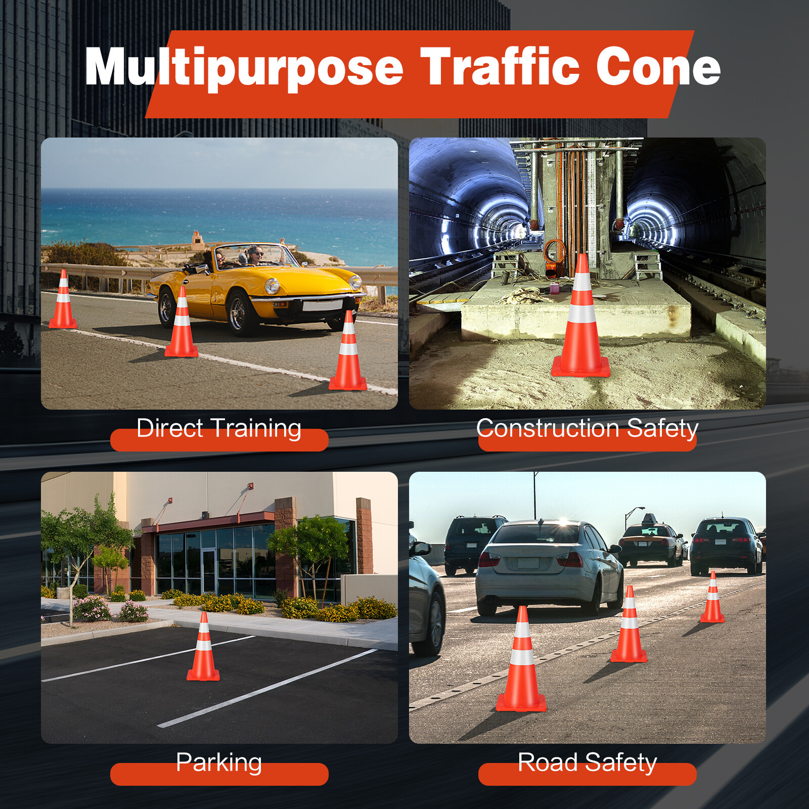 6 Pack Traffic Cones 28″ Safety Road PVC Construction Cones with Safety Vest
