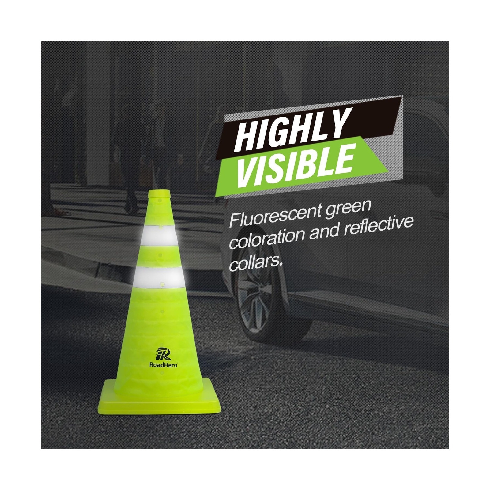 18 Inch [4 Pack] Collapsible Traffic Safety Cones, Lime Green Pop-up Cones wi…