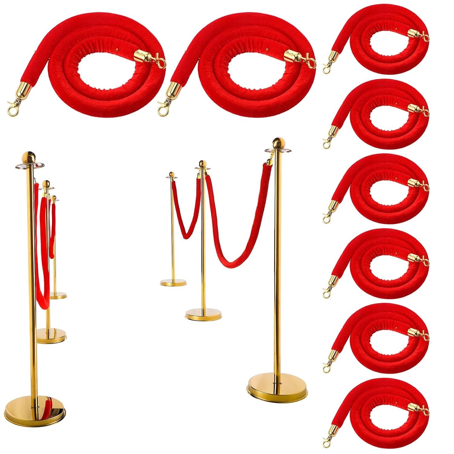 8 Post Red Carpet Party Stanchions 27.5″ SHORT Lightweight Posts Velvet Ropes