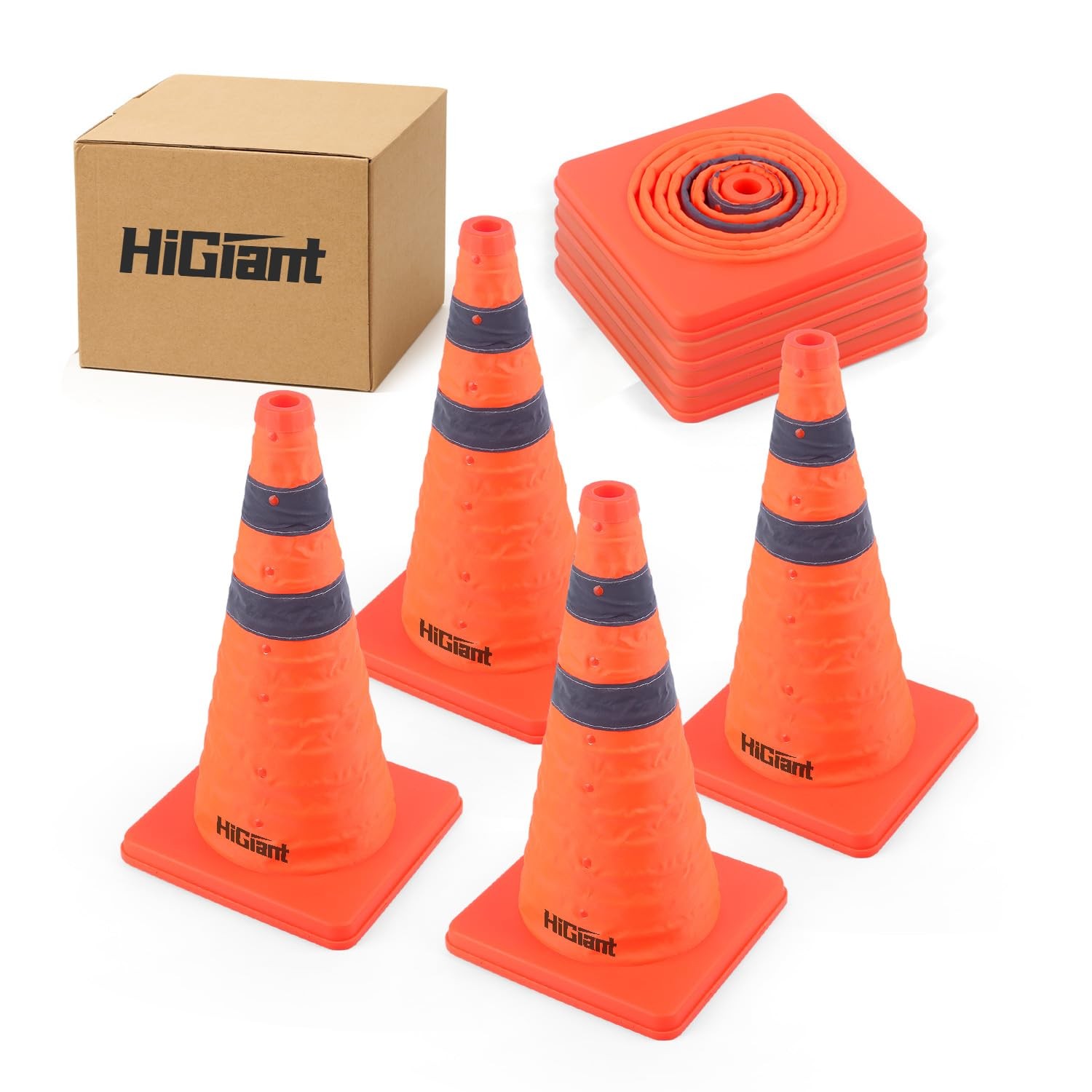 [4 Pack] Collapsible Traffic Safety Cones 18” inch, Orange Pop-up Cones with…