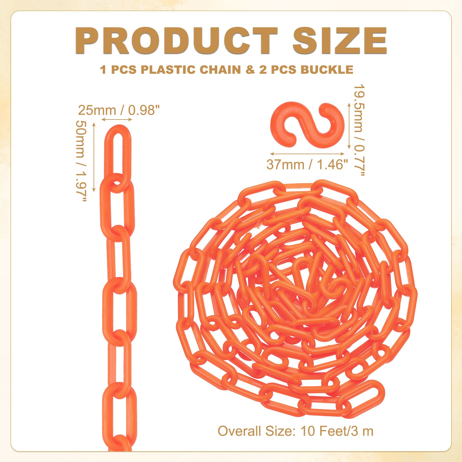 10 Feet Plastic Chain Link Safety Barrier Chain 1×2 Inch Buckle Orange