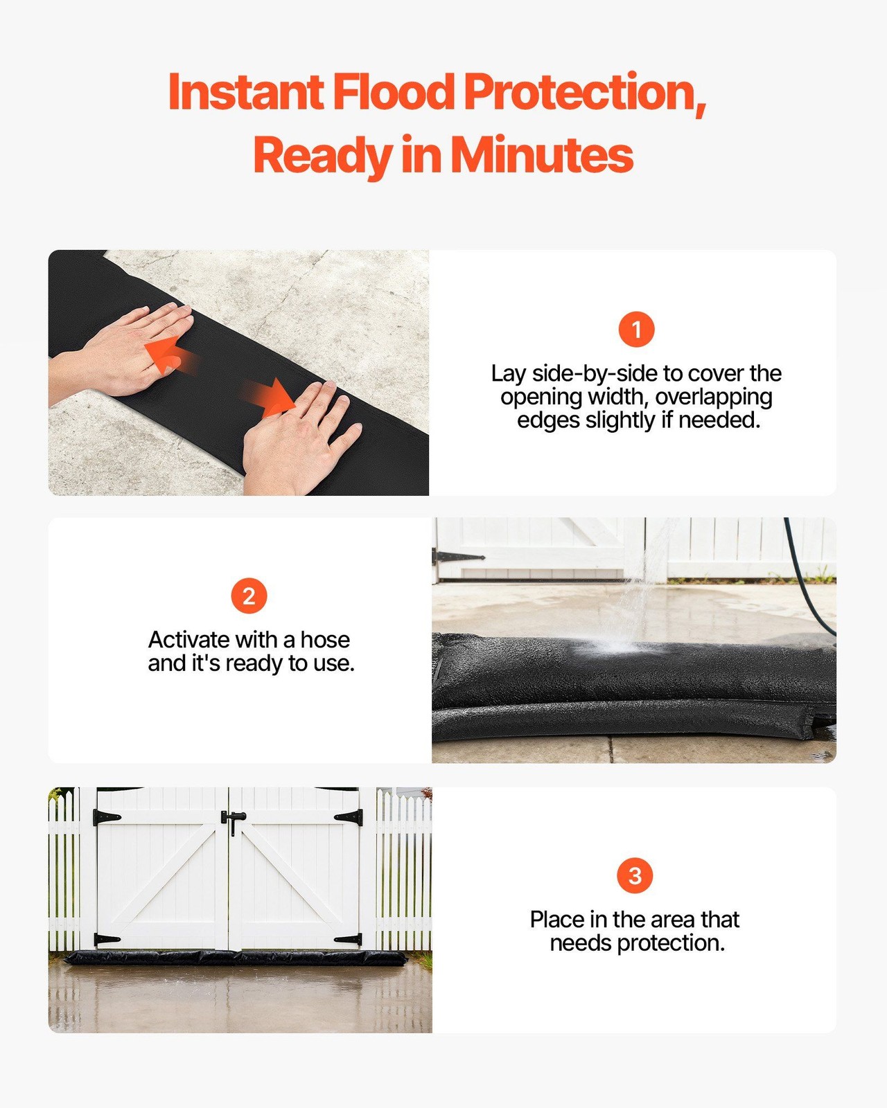 4-Pack Water-Triggered Flood Barriers, 5ft x 0.7ft, 3–4in Expansion, Garage Use