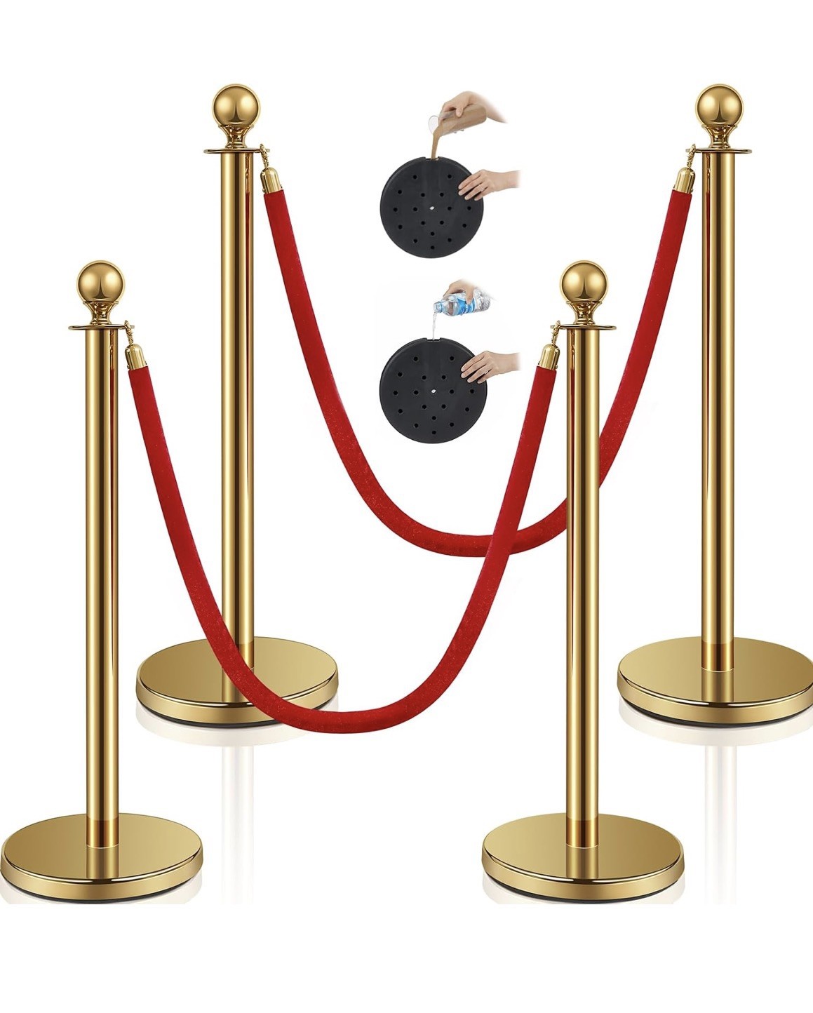 Ferraycle 4pc Stainless Stanchion 5ft Velvet Rope Pole Crowd Control Barrier
