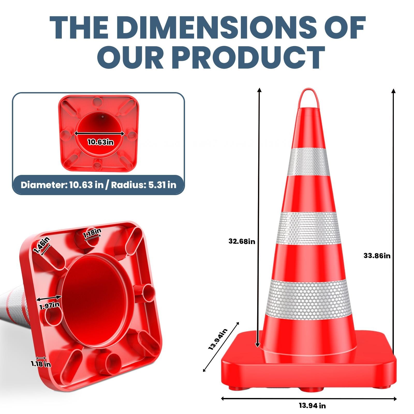 12 PACK 36″ Heavy Duty Traffic Cone Reflective Collars Safety Cones Road Cones