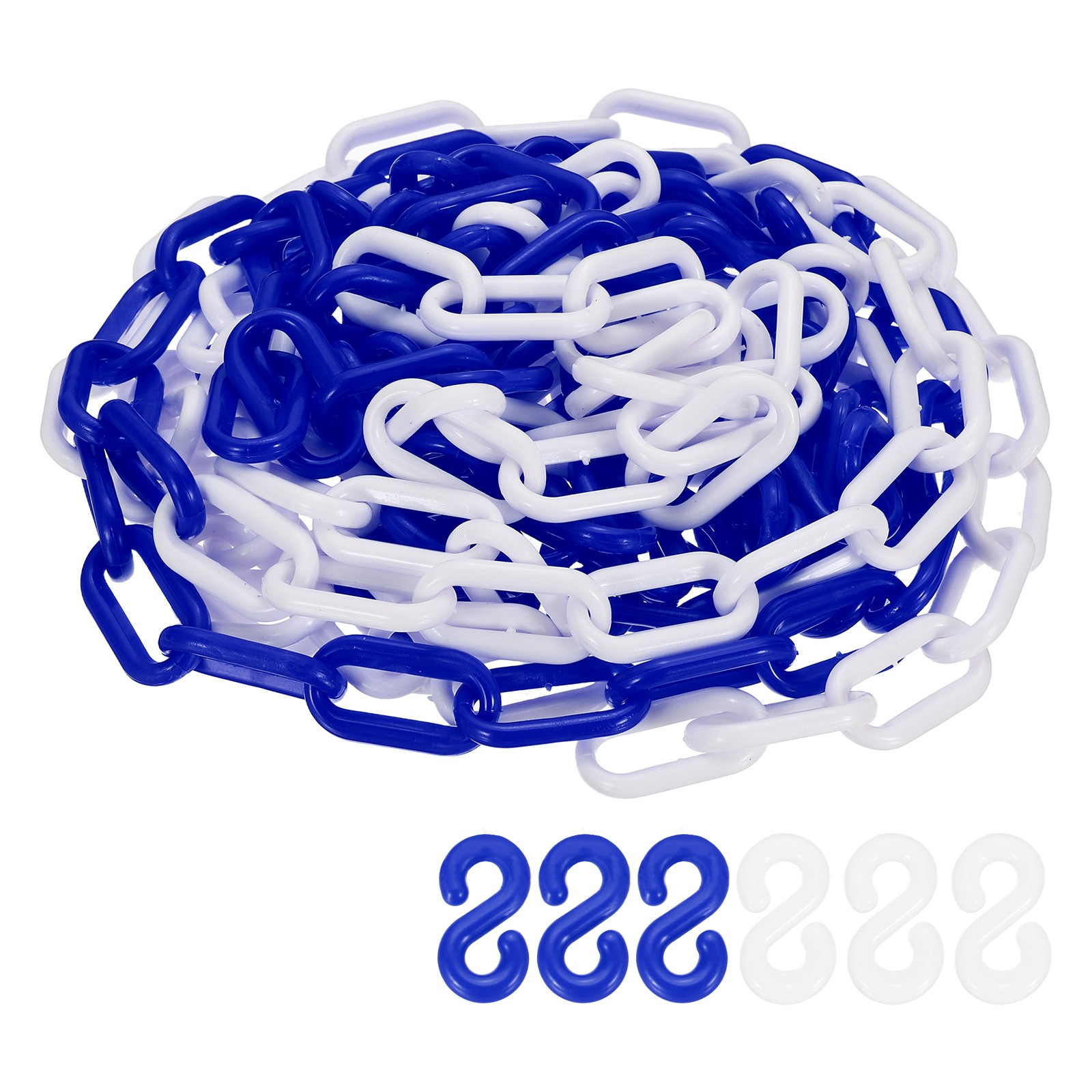 Barrier Chain, (16.4ft 0.7″ Dia., Blue/White), Safety Chain Link W S Hook