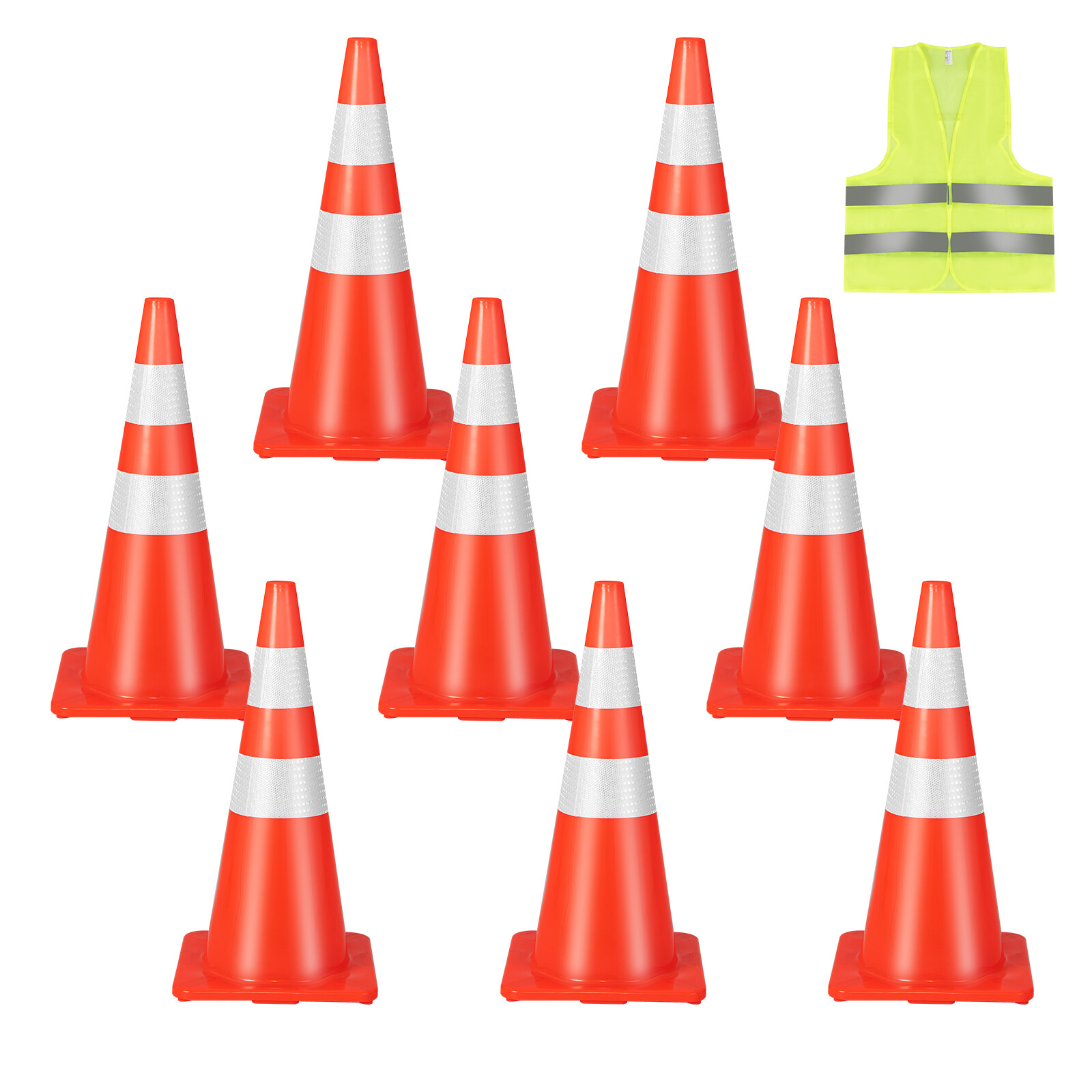 8 Pack Traffic Safety Cones 28″ PVC Road Parking Cones with Reflective Collar