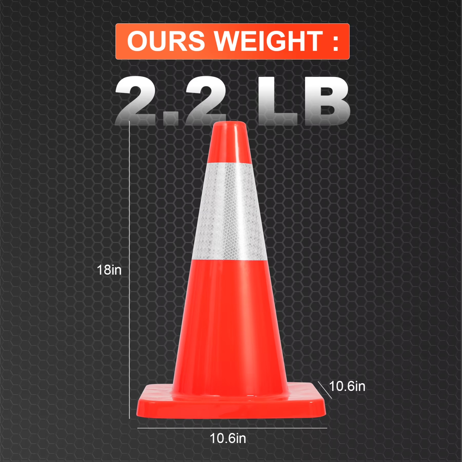 6 PACK-18” Traffic Safety Cones,2.2LB with Reflective Collar| Driveway Parking