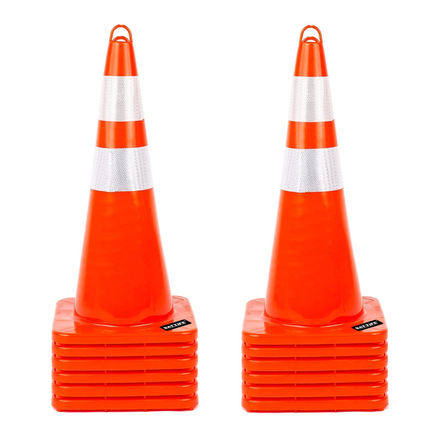 12 Pack 28 Inch Traffic Safety Cones with Reflective Collars, Heavy Duty Oran…