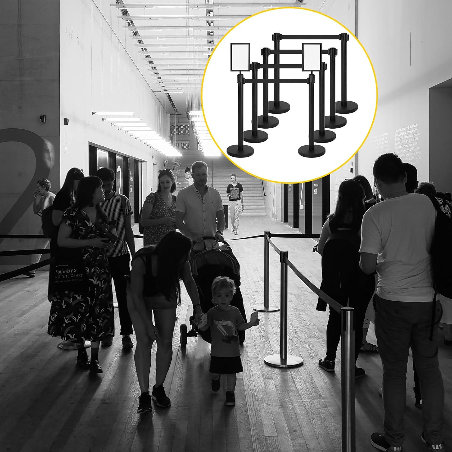 8 Pcs Stanchions with 8.2 Ft Retractable Belt Black Crowd Control Stanchions Set